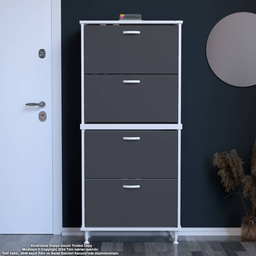 UMAY' 2 Li Antre Hol 72 x 168 x 25,5 cm’ lik 4 Düşer Kapak 8 Göz Bölmeli Ayakkabılık