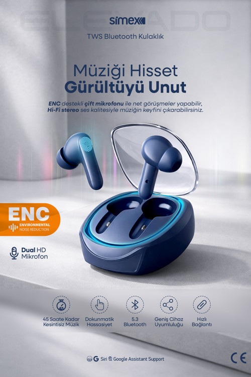 iOS Android Uyumlu - 5.3 Bluetooth Kulakiçi Kulaklık -ENC Gürültü Engelleme, Oyun Modlu Lacivert