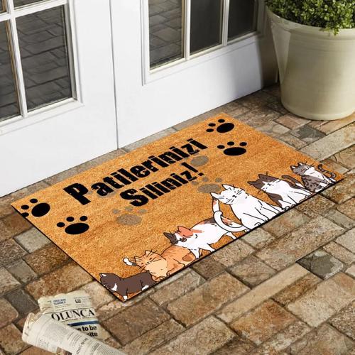 Kedi Desenli Patilerinizi Silin Yazılı Kapı Önü Paspası 45x70 Cm