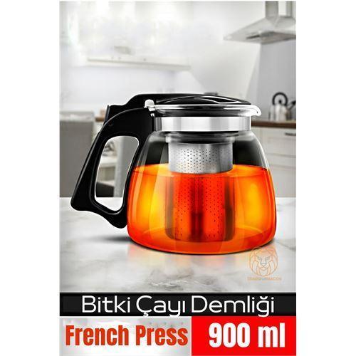 Süzgeçli French Press Cam Demlik 900 Ml Bitki Çayı Demliği 330875