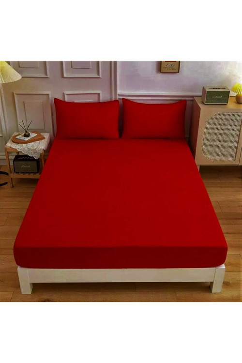 Bordo Renkli Pamuklu Ranforce Kumaştan Tek/Çift Kişilik Fitted Lastikli Çarşaf Takımı