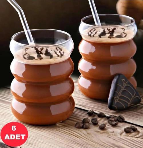 Isıya Dayanıklı Borosilikat Cam Şerit Şeklinde Bardak &Kahve Ve Sunum Bardağı -6 Adet