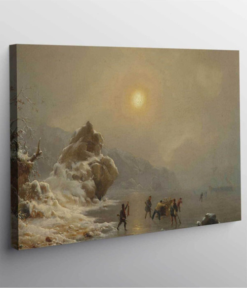 Andreas Achenbach Buz Üzerinde Avcılar Kanvas Tablo