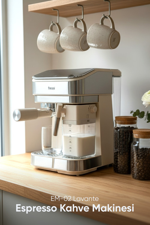 Espresso Latte Cappuccino Kahve Makinesi Otomatik Süt Tanklı 20bar Basınçlı Lavante Krem