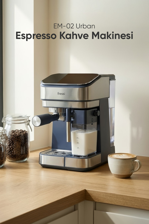 Espresso Latte Cappuccino Kahve Makinesi Otomatik Süt Tanklı 20bar Basınçlı Urban Lacivert