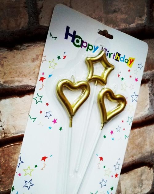 Vip Gold Heart Candle 2 Adet Metalik Gold Kalpli Pasta Mumu 1 Adet Yıldız Mum Kalpli Doğum Günü Mumu