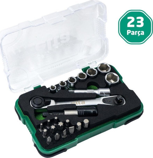 1/4" Altıköşe Cırcırlı Lokma Anahtar ve Bits Uç Seti 23 Parça