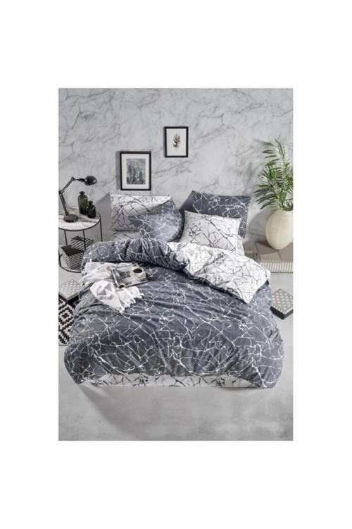 Nevresim Takımı Ranforce Light Çift Kişilik Marble Antrasit Desenli