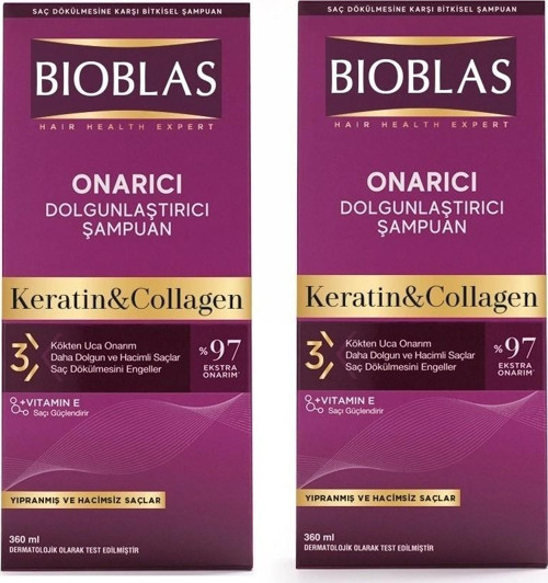 Bibolas Keratin Collagen Onarıcı Dolgunlaştırıcı Şampuan 360 ml 2 ADET