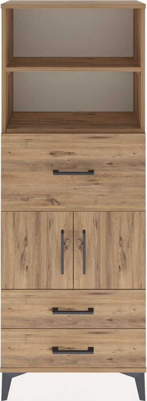 Arges Dolap 3 Raflı 3 Çekmeceli 2 Kapaklı 60 x 30 x 163 cm Çam - Çam