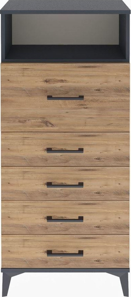 Arges Dolap Tek Raflı 5 Çekmeceli 60x30x134 Antrasit-Çam