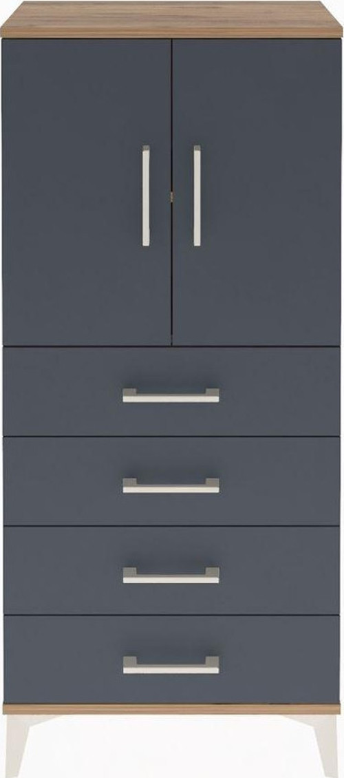 Arges Dolap 2 Raflı 4 Çekmeceli 2 Kapaklı 60x30x134 Çam-Antrasit