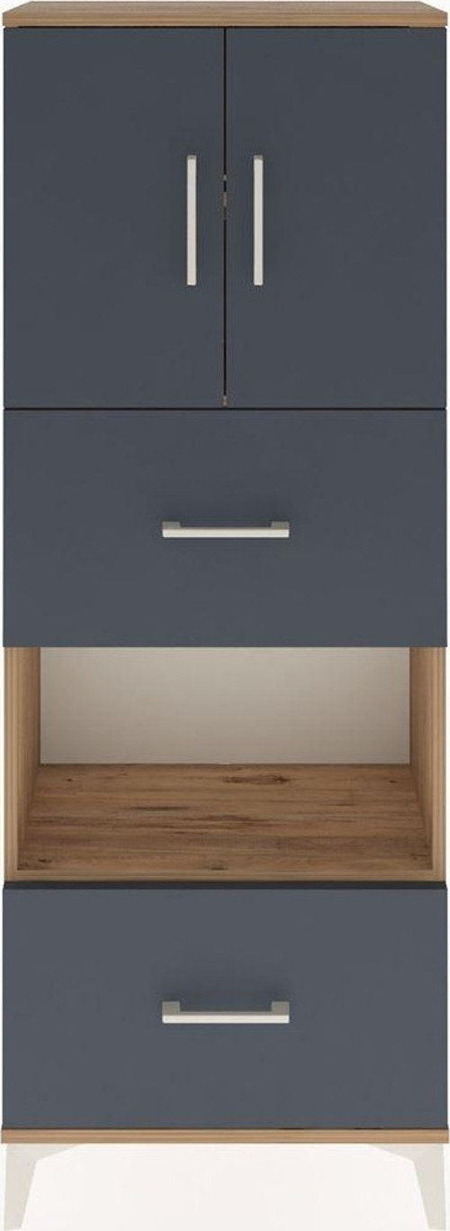 Arges Dolap 3 Raflı 2 Çekmeceli 2 Kapaklı 60x30x163 Çam-Antrasit