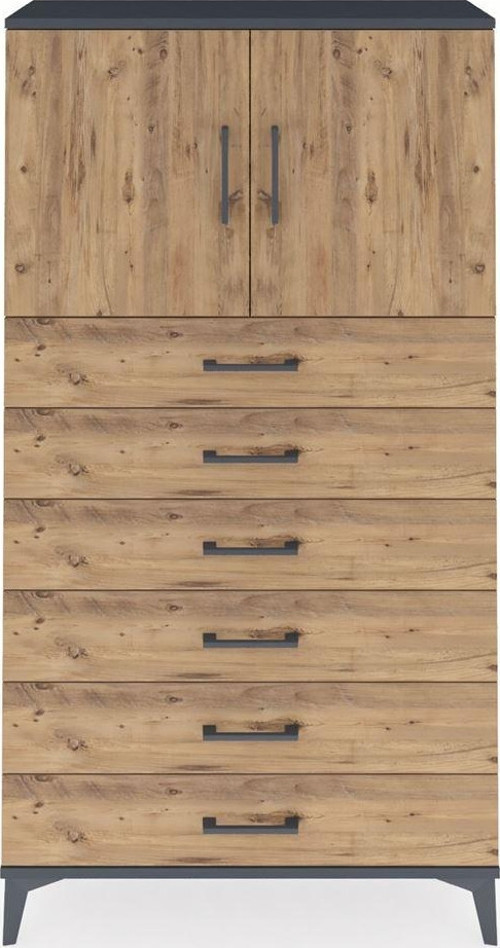 Arges Dolap 2 Raflı 6 Çekmeceli 2 Kapaklı 88 x 30 x 163 cm Antrasit - Çam