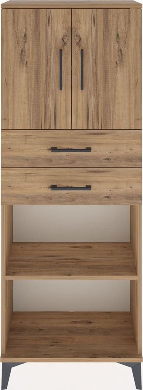 Arges Dolap 3 Raflı 2 Çekmeceli 2 Kapaklı 60x30x163 Çam-Çam