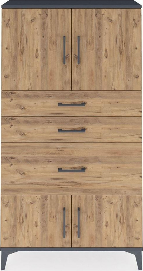 Arges Dolap 2 Raflı 3 Çekmeceli 4 Kapaklı 88 x 30 x 163 cm Antrasit - Çam
