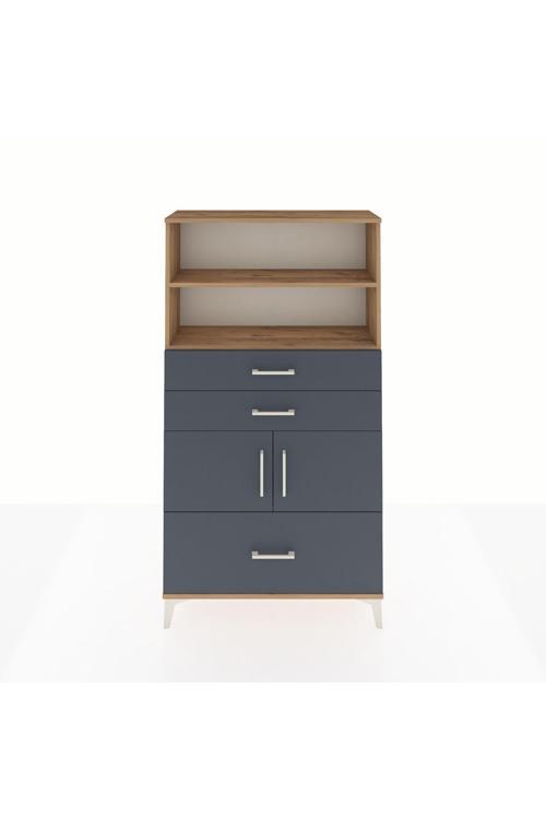 Arges Dolap 3 Raflı 3 Çekmeceli 2 Kapaklı 88 x 30 x 163 cm Çam - Antrasit