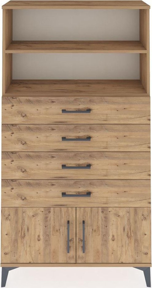 Arges Dolap 2 Raflı 4 Çekmeceli 2 Kapaklı 88x30x163 Çam-Çam