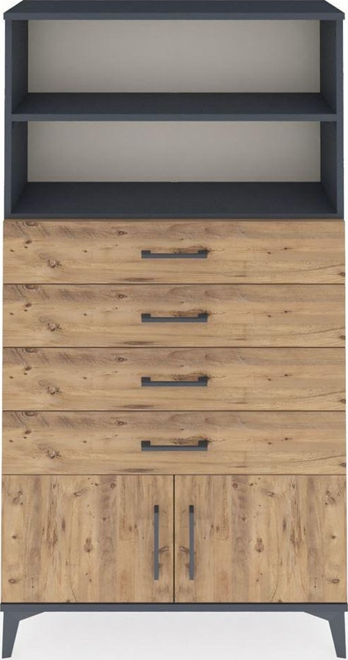 Arges Dolap 2 Raflı 4 Çekmeceli 2 Kapaklı 88x30x163 Antrasit-Çam