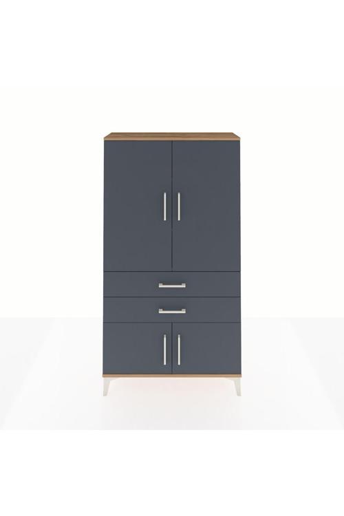 Arges Dolap 3 Raflı 2 Çekmeceli 4 Kapaklı 88 x 30 x 163 cm Çam - Antrasit
