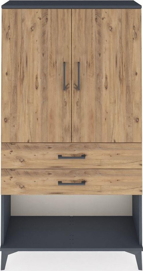 Arges Dolap 3 Raflı 2 Çekmeceli 2 Kapaklı 88 x 30 x 163 cm Antrasit - Çam