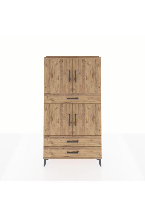 Arges Dolap 4 Raflı 3 Çekmeceli 4 Kapaklı 88 x 30 x 163 cm Çam - Çam