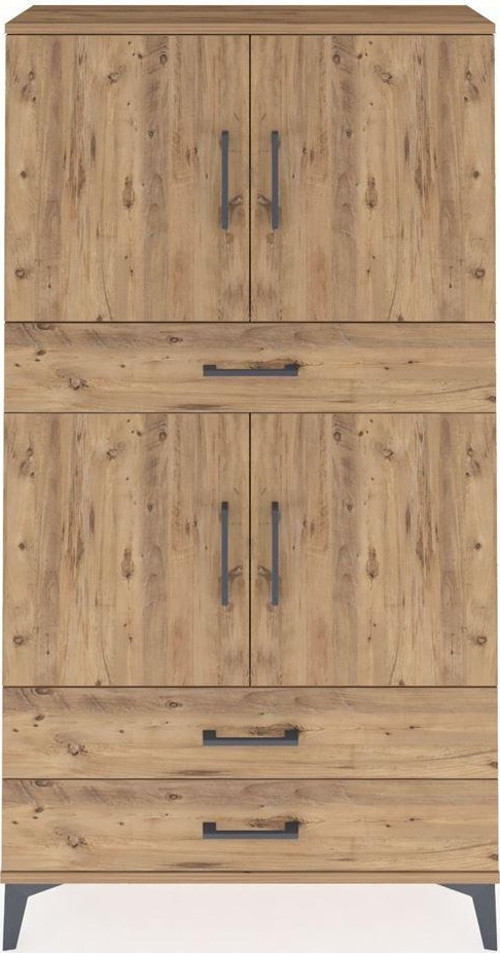Arges Dolap 4 Raflı 3 Çekmeceli 4 Kapaklı 88 x 30 x 163 cm Çam - Çam