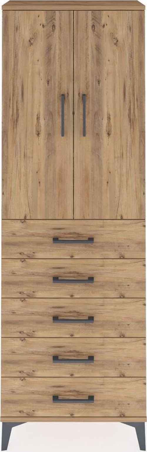 Arges Dolap 3 Raflı 5 Çekmeceli 2 Kapaklı 60 x 30 x 182 cm Çam - Çam