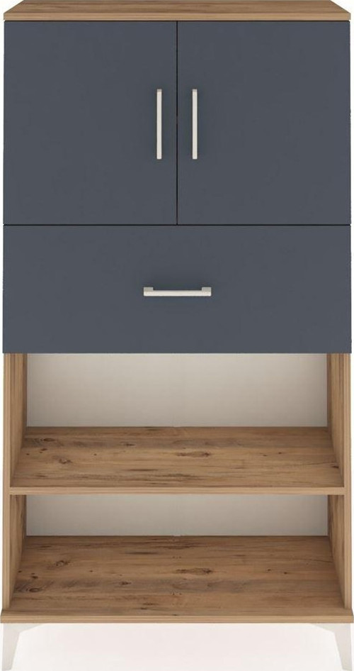 Arges Dolap 3 Raflı Tek Çekmeceli 2 Kapaklı 88x30x163 Çam-Antrasit