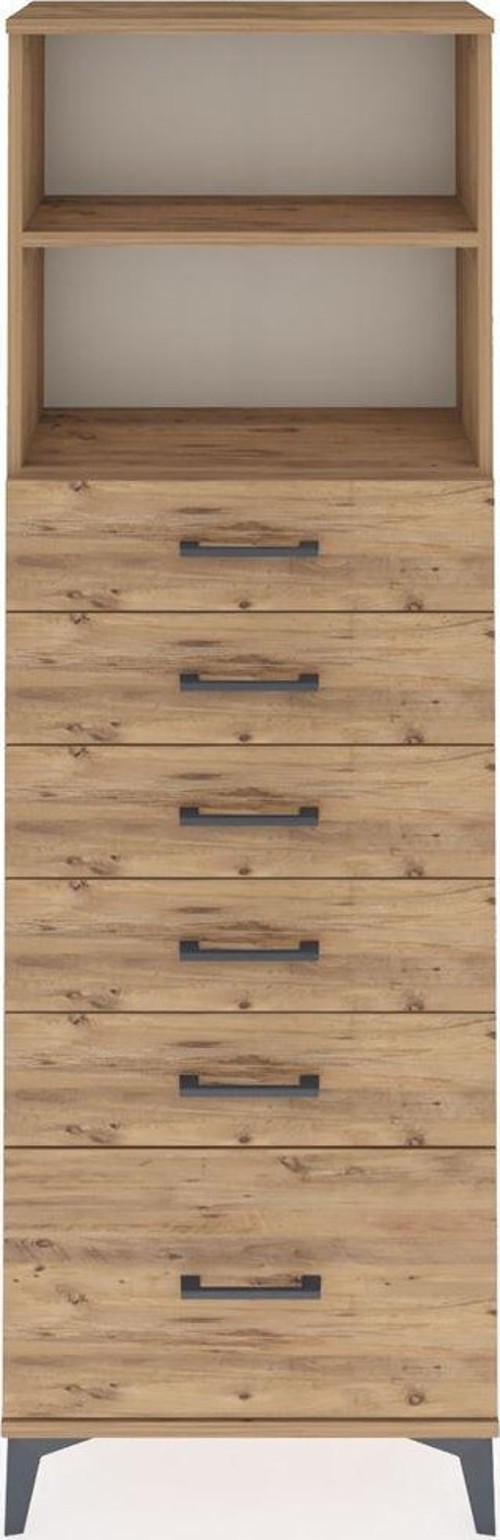 Arges Dolap 2 Raflı 6 Çekmeceli 60 x 30 x 182 cm Çam - Çam