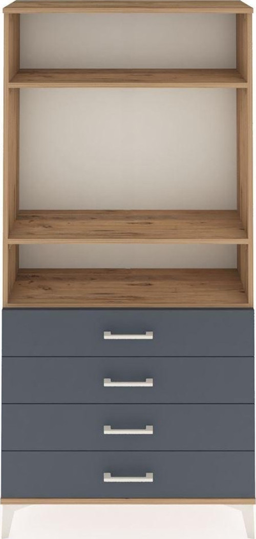 Arges Dolap 3 Raflı 4 Çekmeceli 88x30x182 Çam-Antrasit