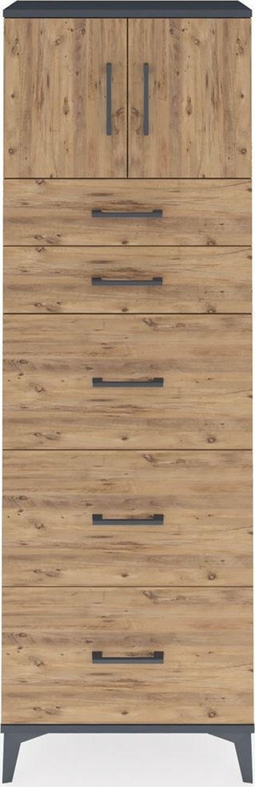 Arges Dolap 1 Raflı 5 Çekmeceli 2 Kapaklı 60 x 30 x 182 cm Antrasit - Çam