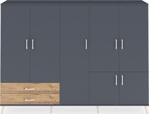 Arges Dolap 12 Raflı 2 Çekmeceli 7 Kapaklı 220x30x163 Antrasit-Antrasit/Çam