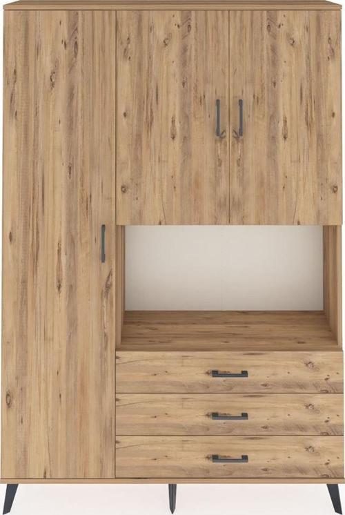 Arges Gardrop 6 Raflı 3 Çekmeceli 3 Kapaklı 132 x 30 x 195 cm Çam - Çam