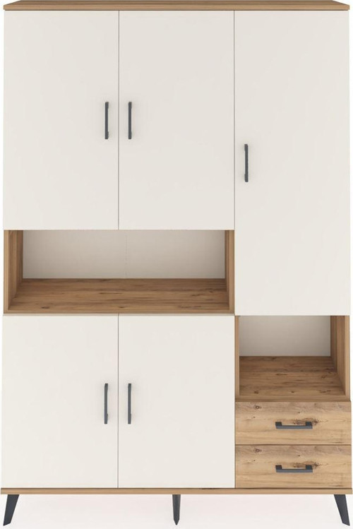 Arges Dolap 10 Raflı 2 Çekmeceli 5 Kapaklı 132x30x195 Çam-Aytaşı/Çam