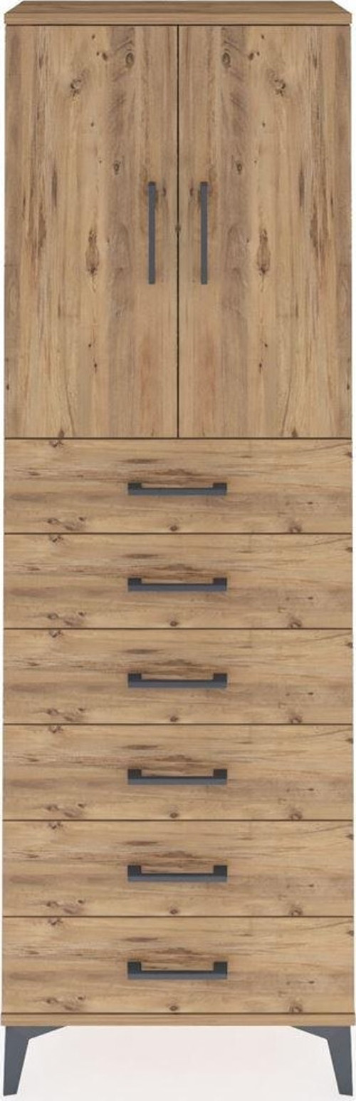 Arges Dolap 2 Raflı 6 Çekmeceli 2 Kapaklı 60 x 30 x 182 cm Çam - Çam