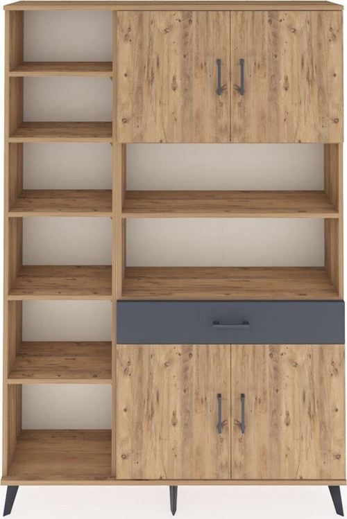 Arges Dolap 10 Raflı 1 Çekmeceli 4 Kapaklı 132 x 30 x 195 cm Çam - Çam - Antrasit