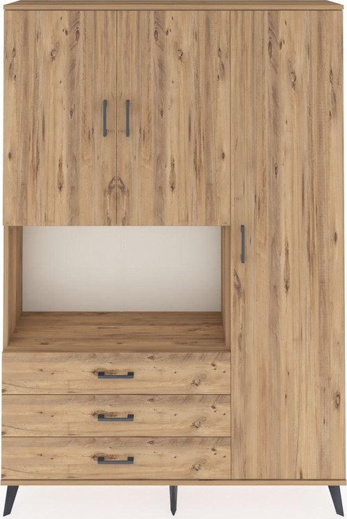 Arges Gardrop 7 Raflı 3 Çekmeceli 3 Kapaklı 132 x 30 x 195 cm Çam - Çam