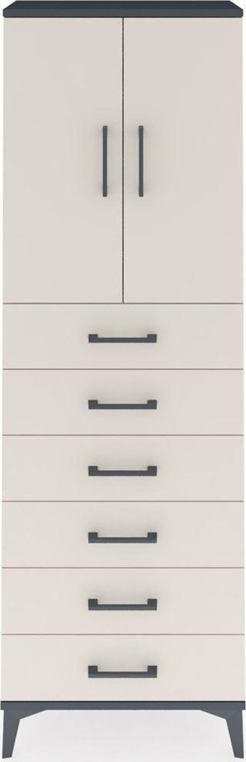 Arges Dolap 2 Raflı 6 Çekmeceli 2 Kapaklı 60 x 30 x 182 cm Antrasit - Aytaşı