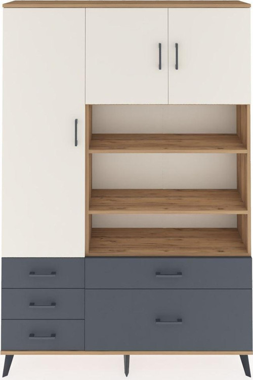 Arges Dolap 9 Raflı 5 Çekmeceli 3 Kapaklı 132x30x195 Çam-Aytaşı/Antrasit