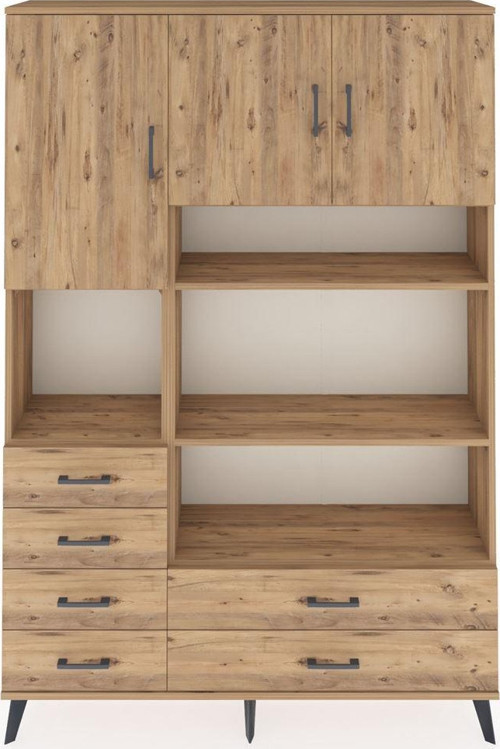 Arges Gardrop 9 Raflı 6 Çekmeceli 3 Kapaklı 132x30x195 Çam-Çam