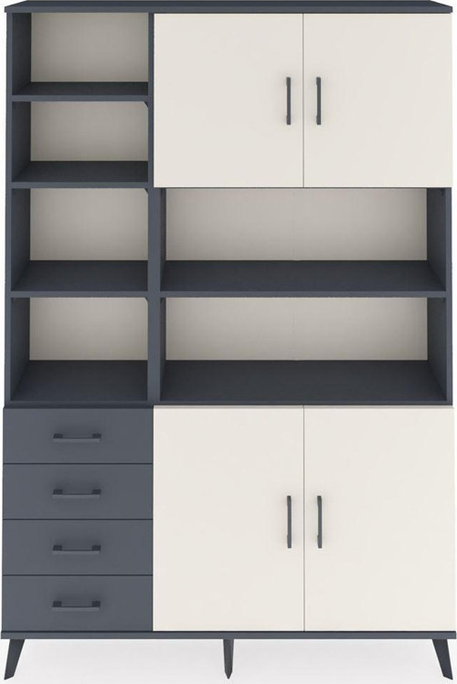 Arges Dolap 9 Raflı 4 Çekmeceli 4 Kapaklı 132x30x195 Antrasit-Aytaşı/Antrasit