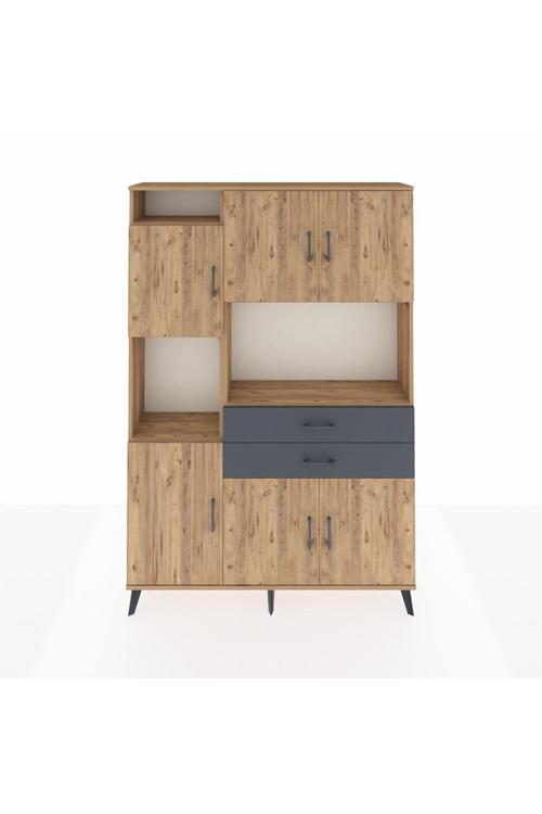 Arges Dolap 8 Raflı 2 Çekmeceli 6 Kapaklı 132 x 30 x 195 cm Çam - Çam - Antrasit