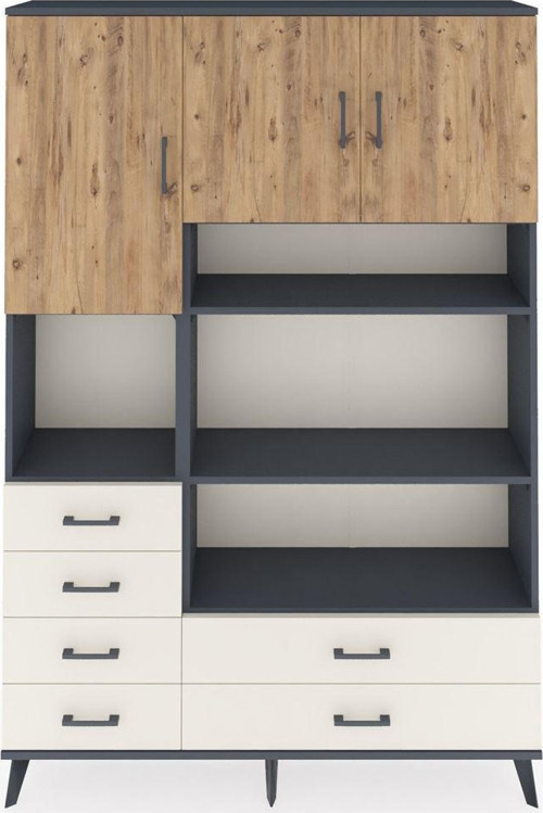 Arges Dolap 9 Raflı 6 Çekmeceli 3 Kapaklı 132 x 30 x 195 cm Antrasit - Çam - Aytaşı