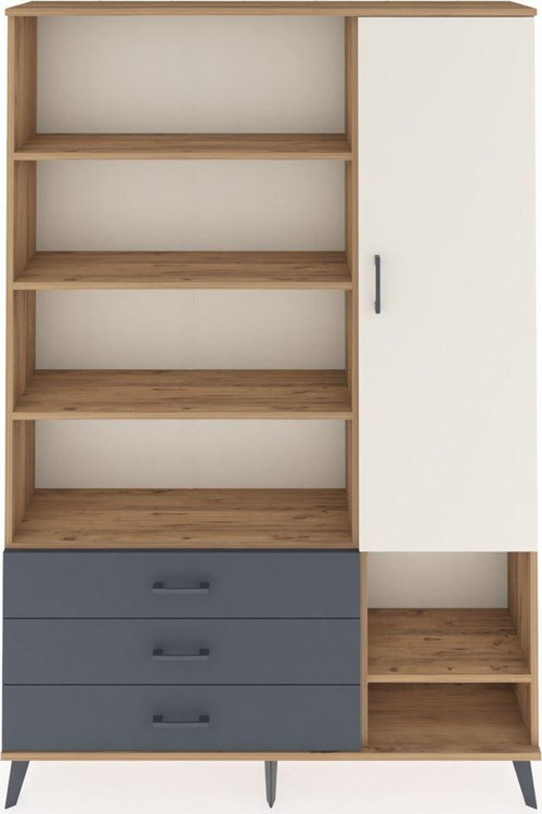 Arges Dolap 9 Raflı 3 Çekmeceli 1 Kapaklı 132 x 30 x 195 cm Çam - Aytaşı - Antrasit