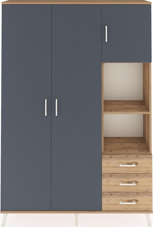 Arges Dolap 5 Raflı 3 Çekmeceli 1 Askılı 132 x 30 x 195 cm Çam - Antrasit - Çam