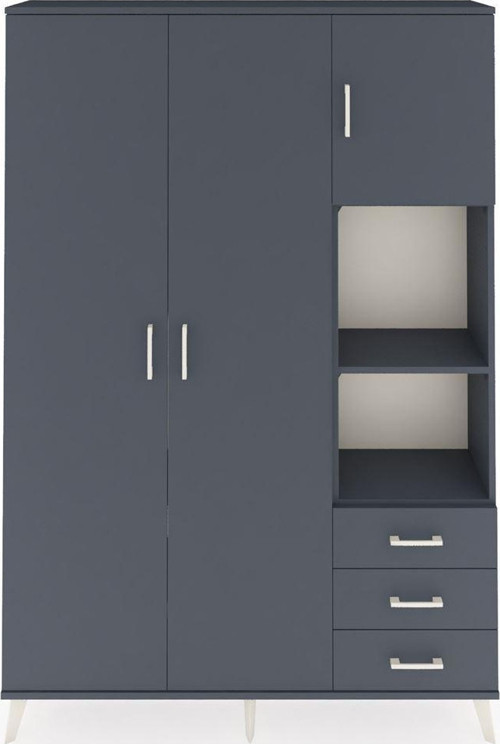 Arges Gardrop 5 Raflı 3 Çekmeceli 1 Askılı 132 x 30 x 195 cm Antrasit - Antrasit