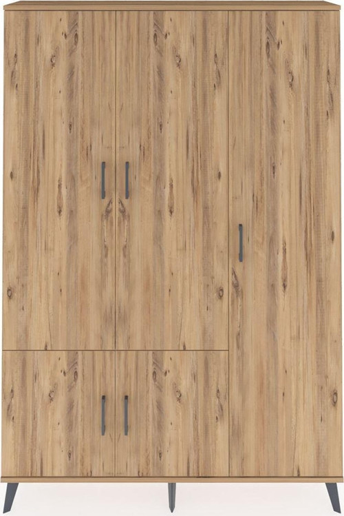 Arges Dolap 7 Raflı 5 Kapaklı Tek Askılı 132x30x195 Çam-Çam/Antrasit