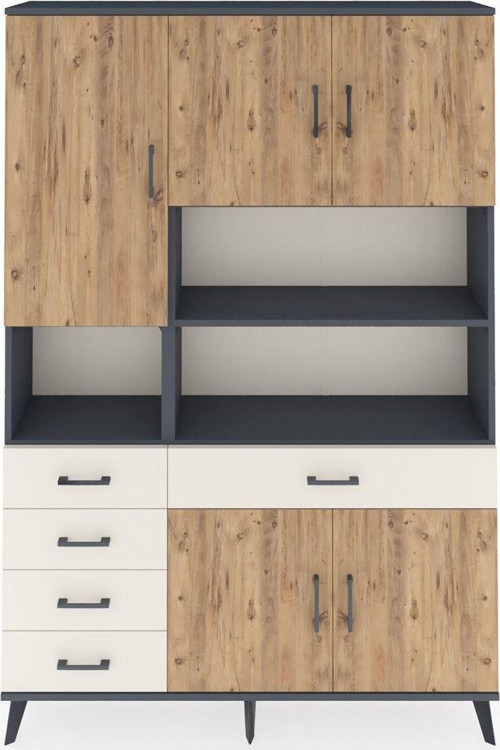 Arges Dolap 9 Raflı 5 Çekmeceli 5 Kapaklı 132 x 30 x 195 cm Antrasit - Çam - Aytaşı