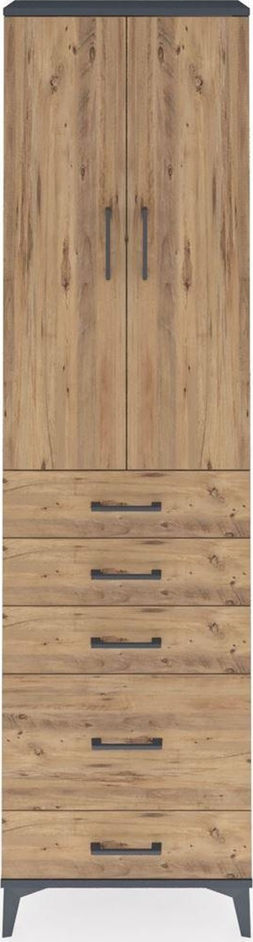 Arges Dolap 2 Raflı 5 Çekmeceli Tek Askılı 60x30x221 Antrasit-Çam